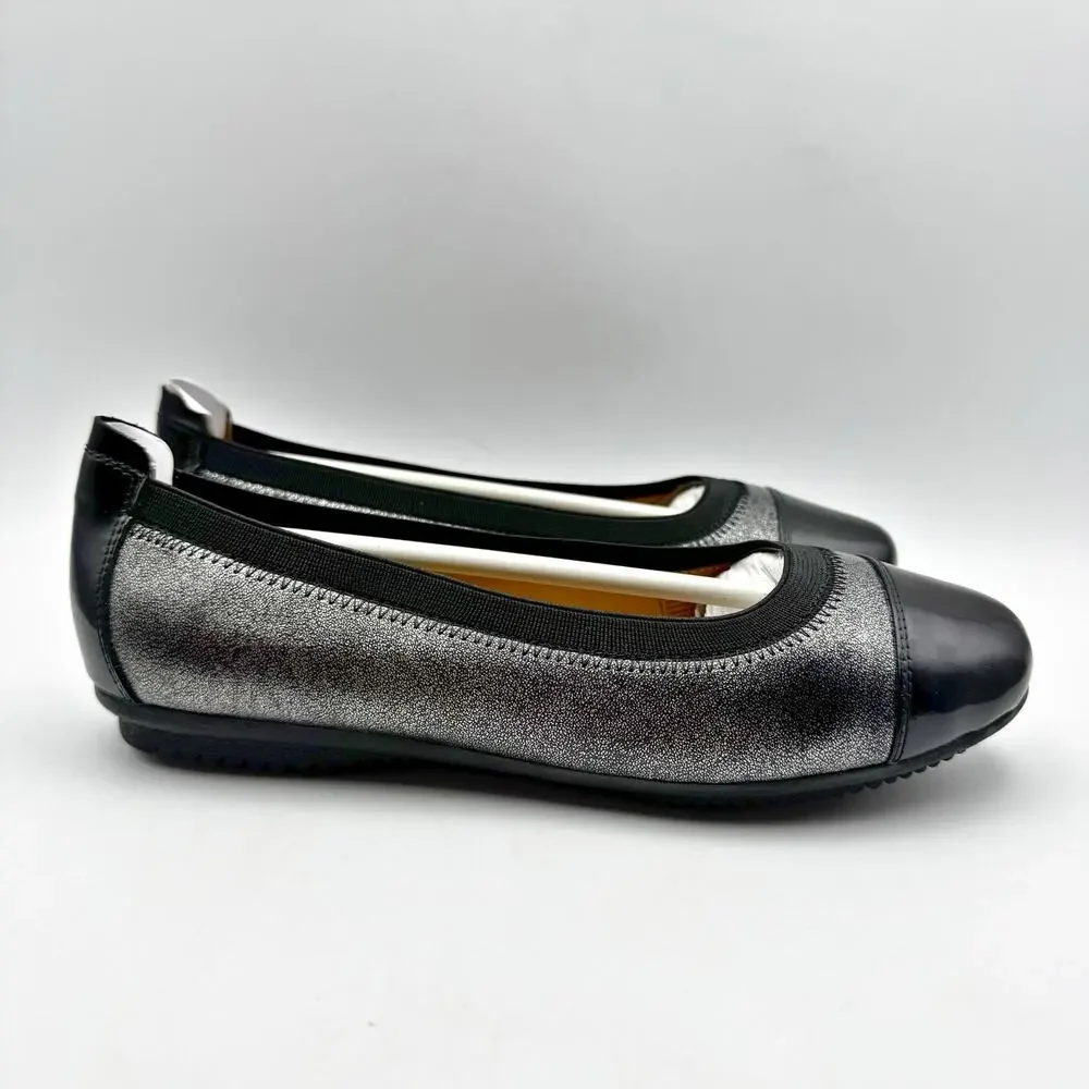 Josef Seibel Women Pippa 07 Ballet Flats EU 36 US 5-5.5 Black Silver Leather NIB